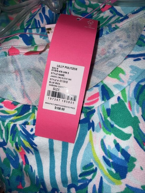 Lilly Pultitzer Jansen LS Sweater Women's Small Blue Ibiza Cabana Cocktail NWT - Picture 4 of 5